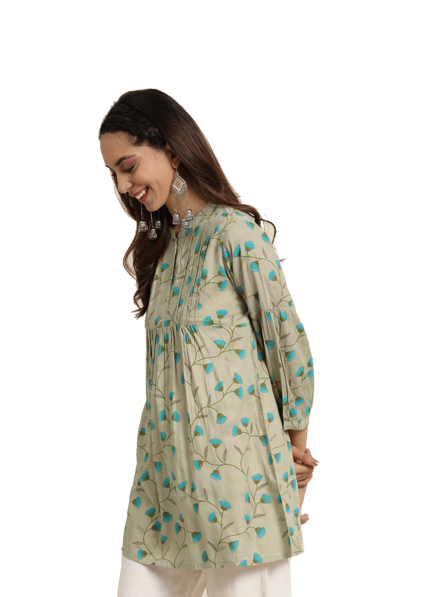 Rayon Floral Printed Short Kurti (Khaki)