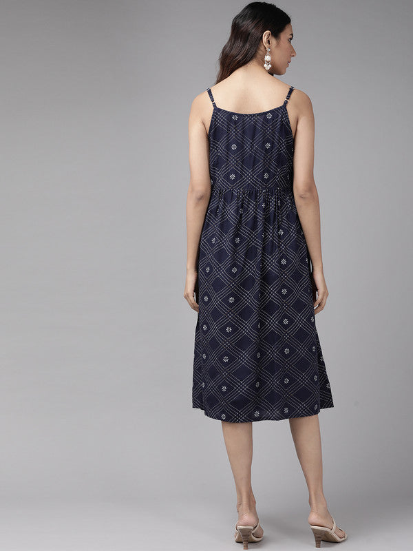 Rayon Stripe Printed Short Dress (Blue)
