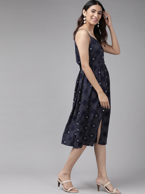 Rayon Stripe Printed Short Dress (Blue)