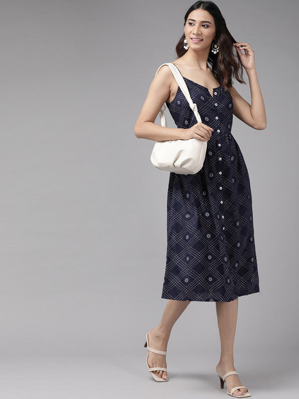 Rayon Stripe Printed Short Dress (Blue)