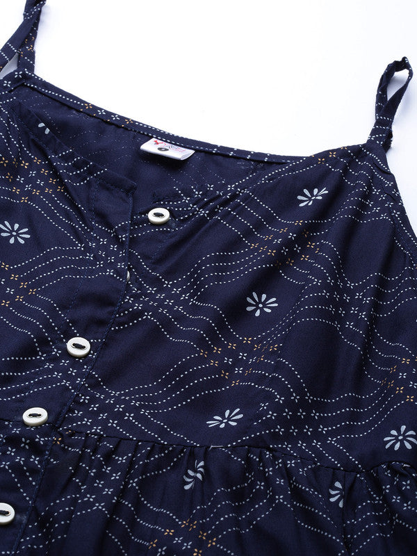 Rayon Stripe Printed Short Dress (Blue)