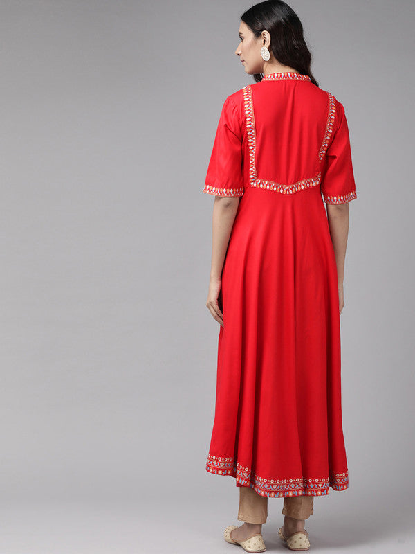 Rayon Pintucks Anarkali Kurta (Red)