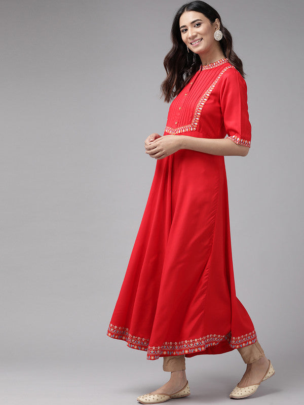 Rayon Pintucks Anarkali Kurta (Red)