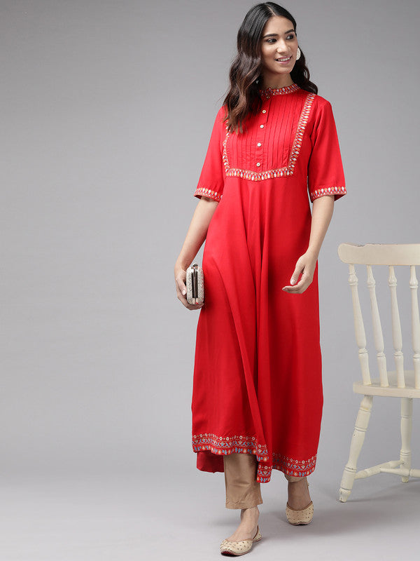 Rayon Pintucks Anarkali Kurta (Red)