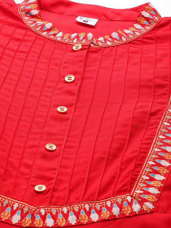 Rayon Pintucks Anarkali Kurta (Red)