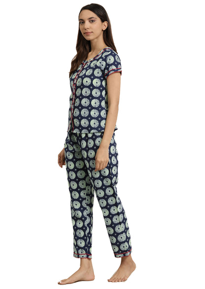 women geomatrical printed night suit blue