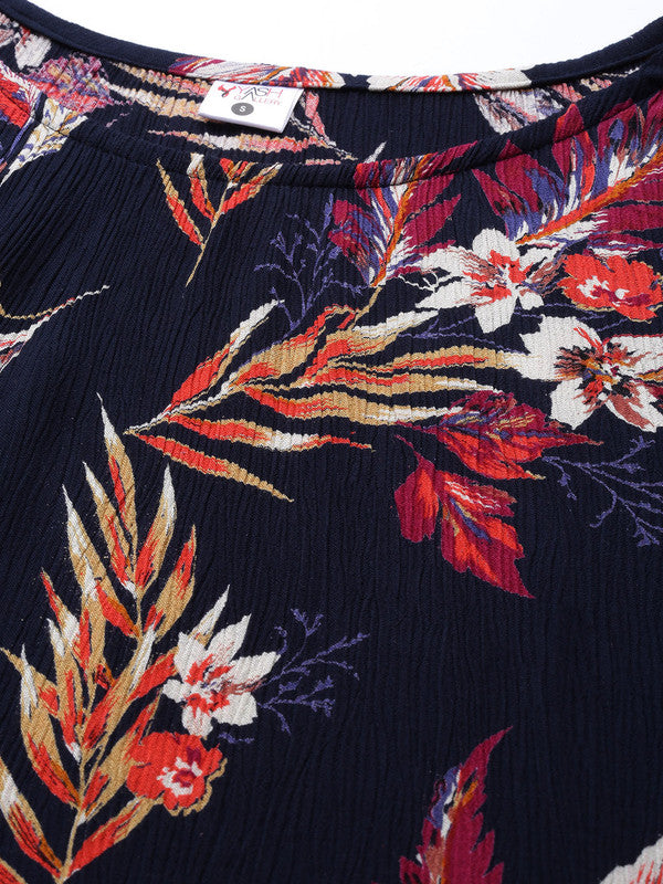 Rayon Crape Tropical printed Regular top (Blue)