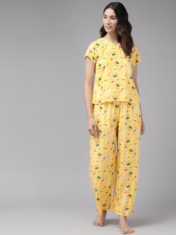 Floral Printed Night Suit(YELLOW)