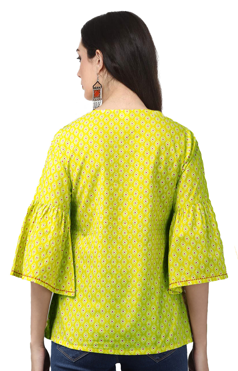 womens cotton geomatrical printed regular top green
