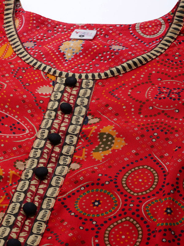 womens rayon bandhej printed anarkali kurta red