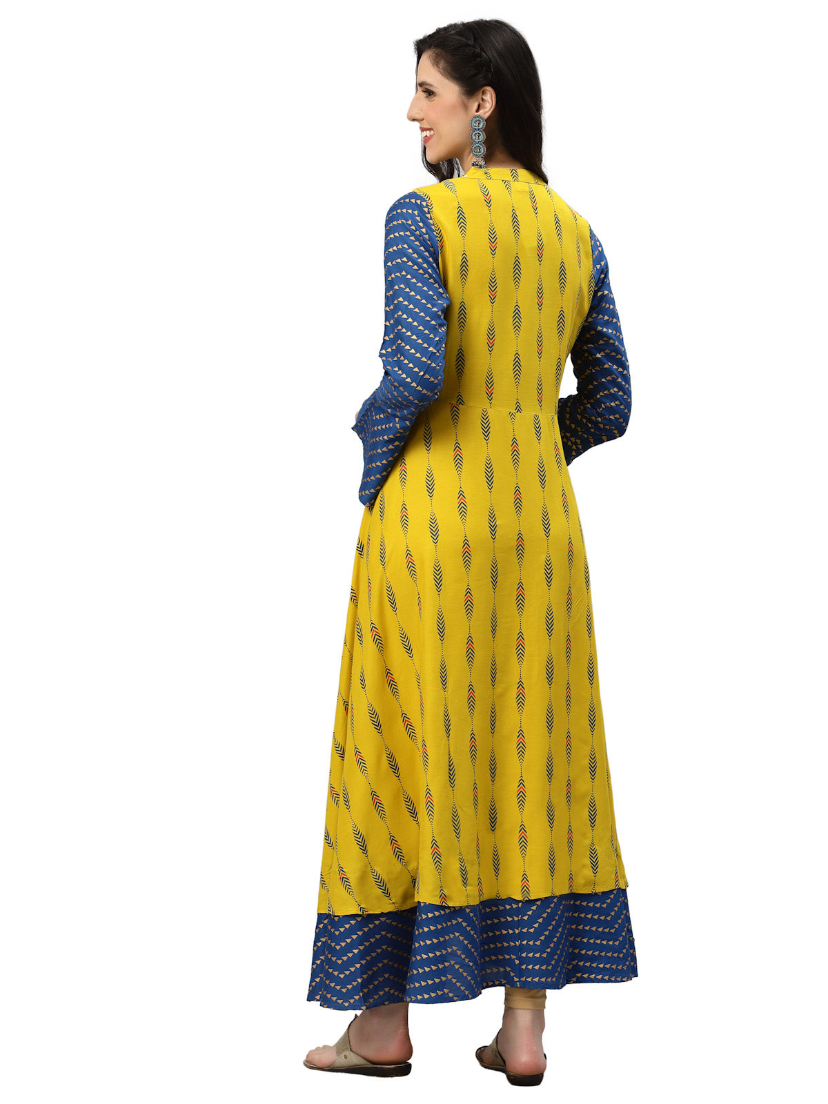 Rayon Geometric Print Anarkali Kurta (Multi)