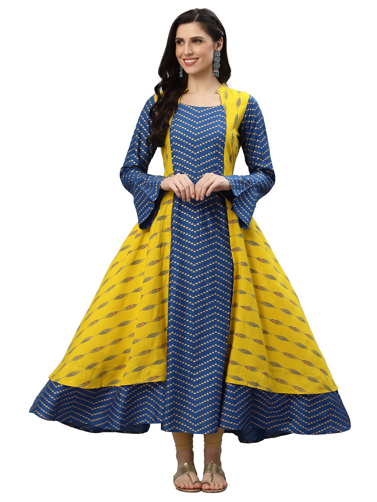 Rayon Geometric Print Anarkali Kurta (Multi)