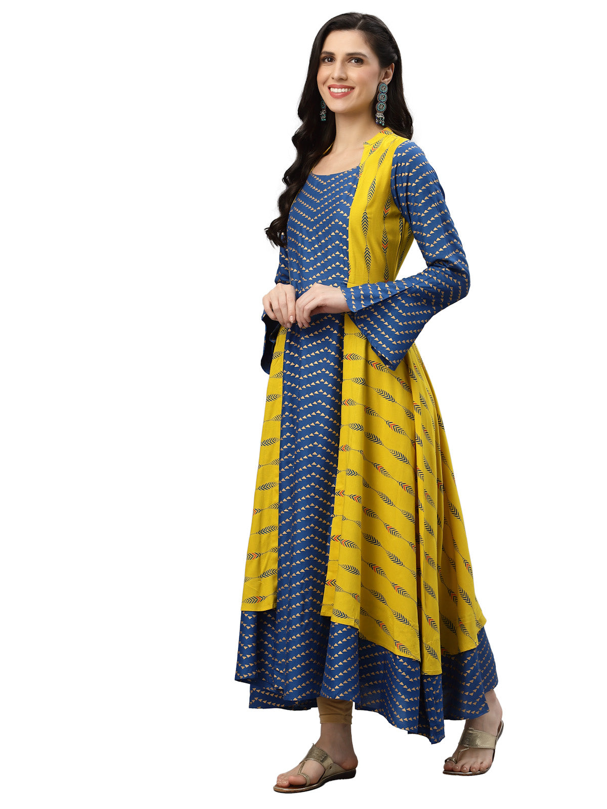 Rayon Geometric Print Anarkali Kurta (Multi)