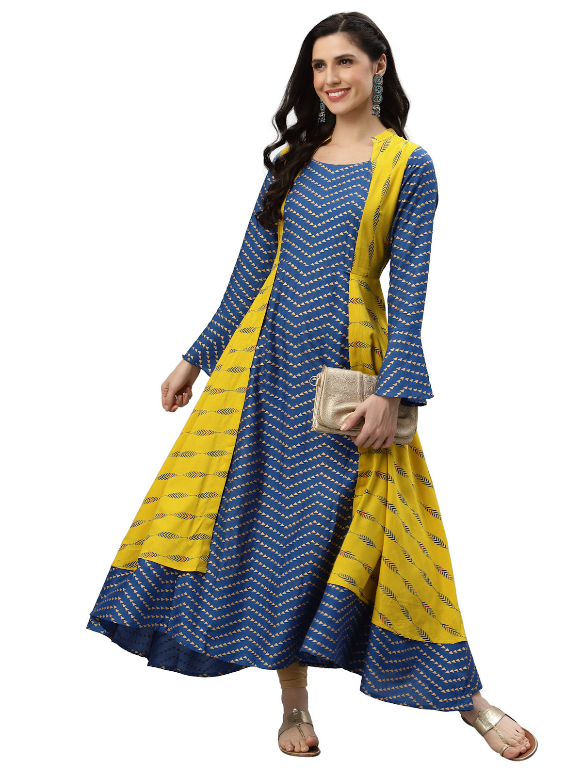 Rayon Geometric Print Anarkali Kurta (Multi)