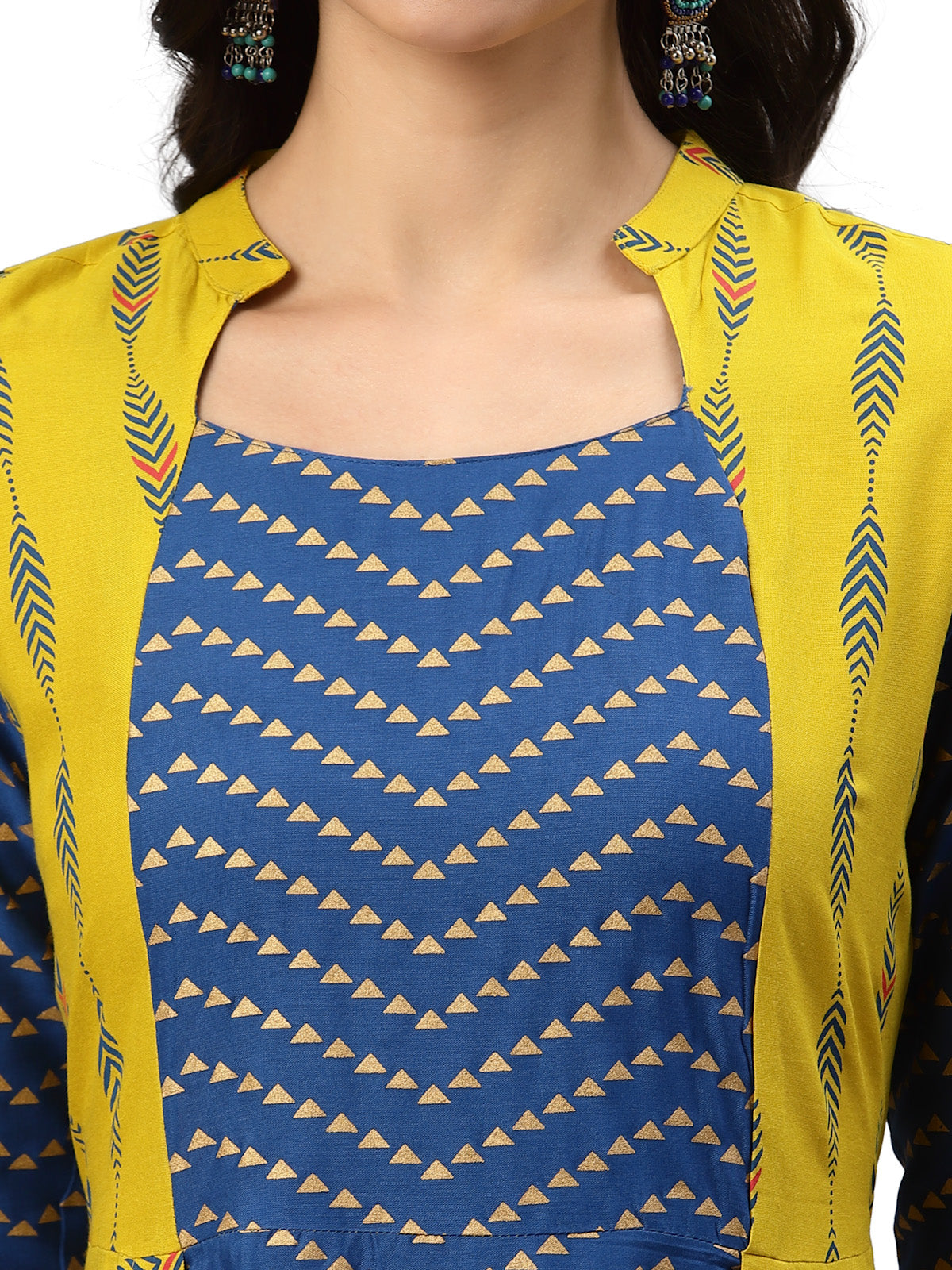 Rayon Geometric Print Anarkali Kurta (Multi)