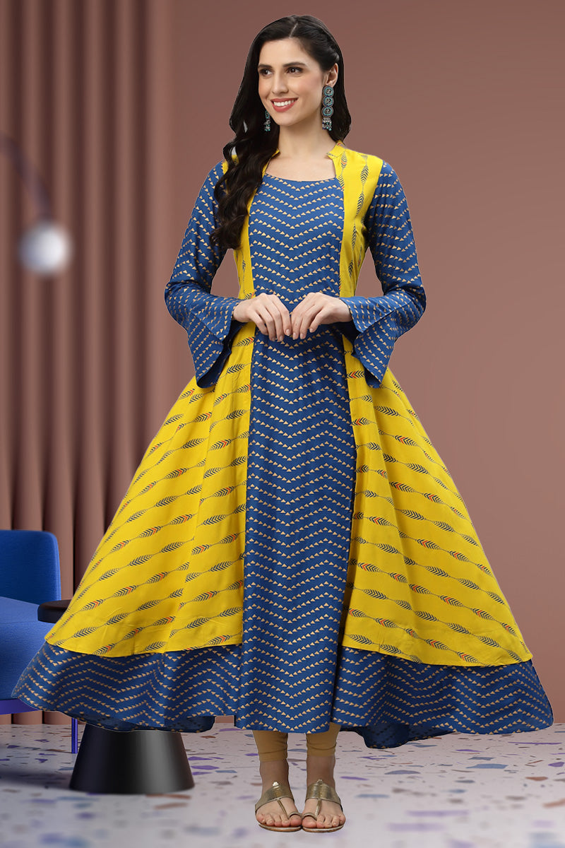 Rayon Geometric Print Anarkali Kurta (Multi)