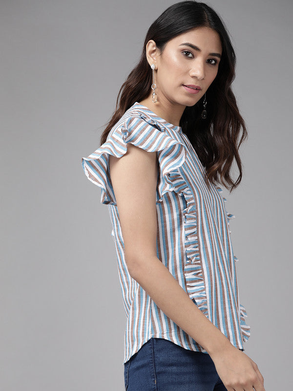 Cotton blend Stripeed Regular Top(MULTI)