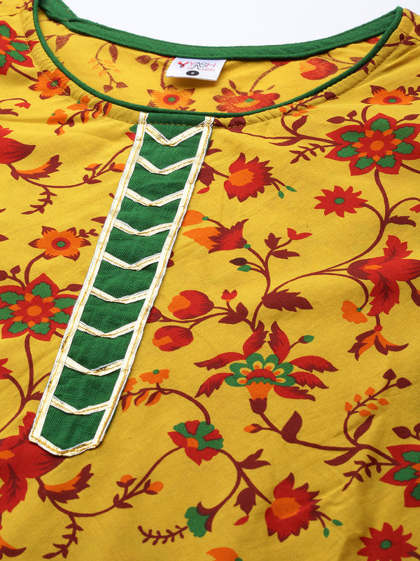Cotton Floral Printed Anarkali Kurta (Mustard)
