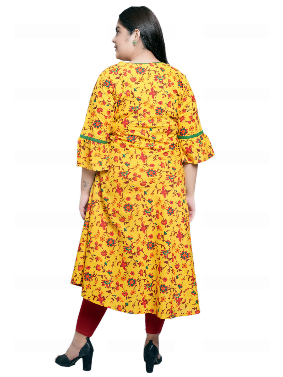 Cotton Floral Printed Anarkali Kurta (Mustard)