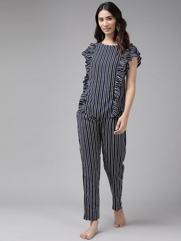 womens stripe printed night suitblue