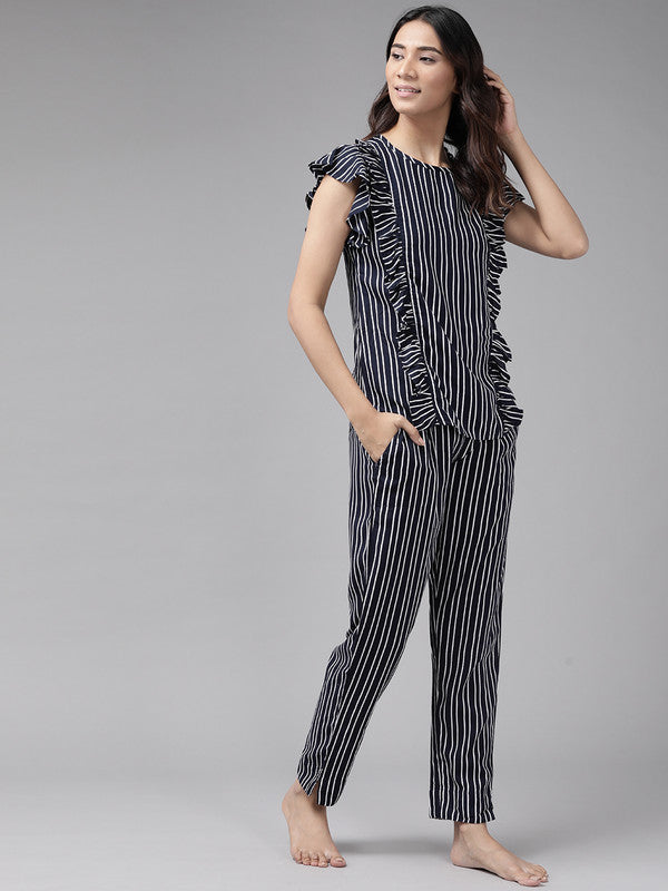 Stripe Printed Night Suit(BLUE)