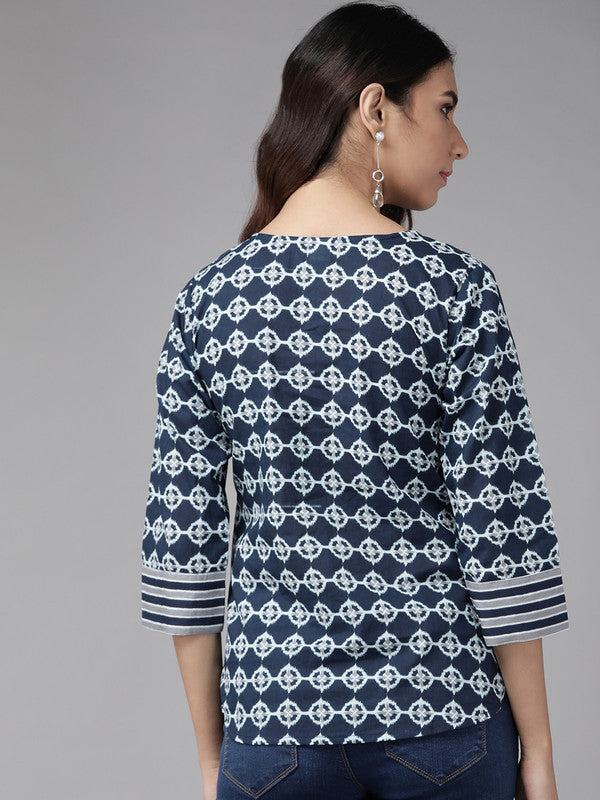 Cotton Floral Printed Regular Top(BLUE)