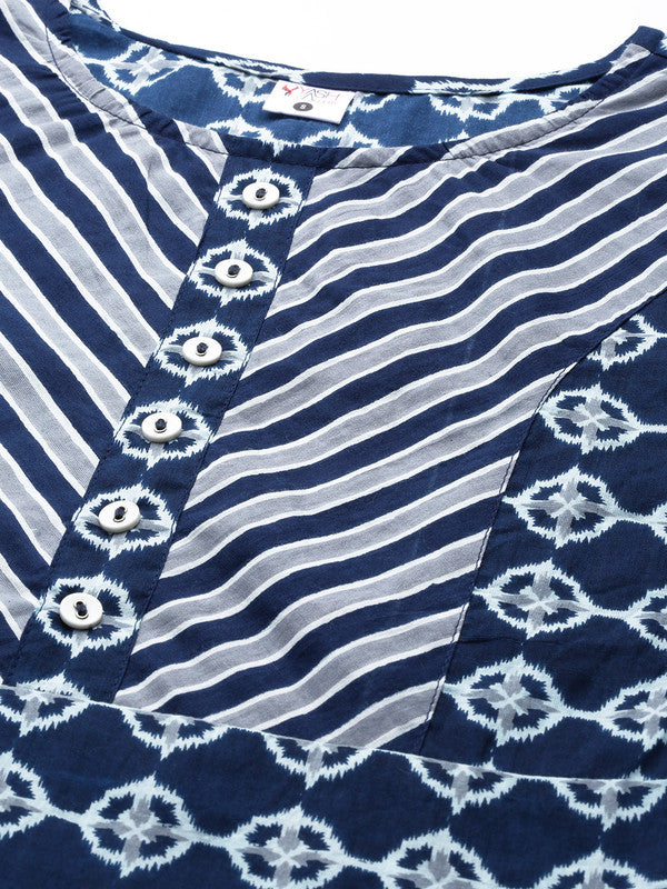 Cotton Floral Printed Regular Top(BLUE)