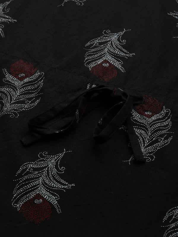 Floral Printed Kaftan Night Suit(Black)
