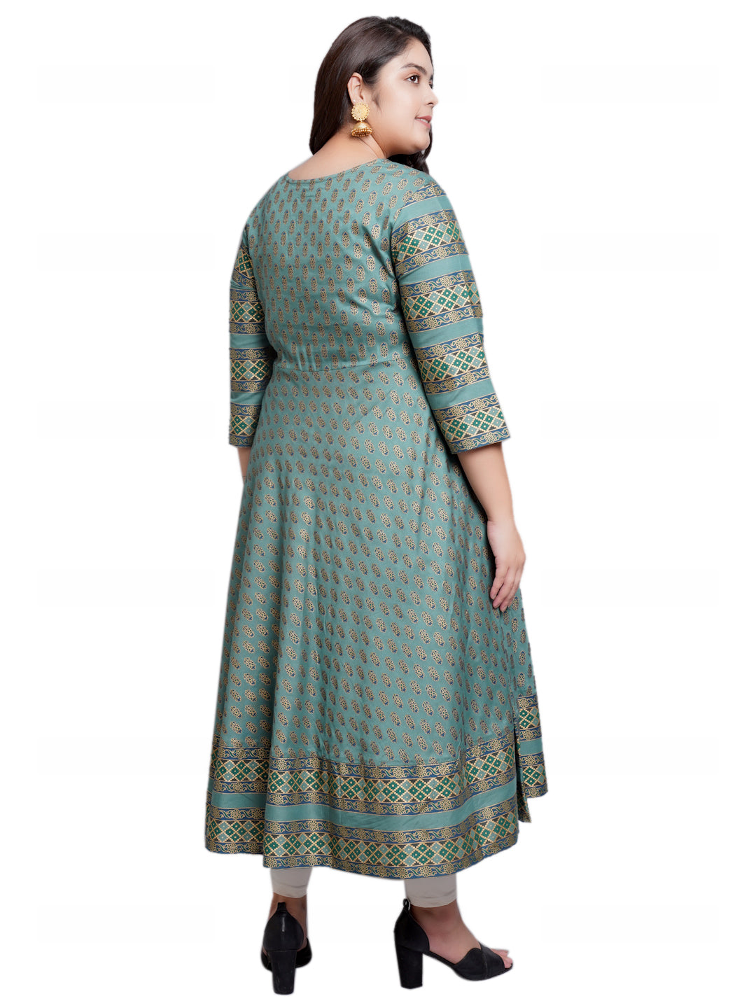 womens rayon floral print anarkali kurta green