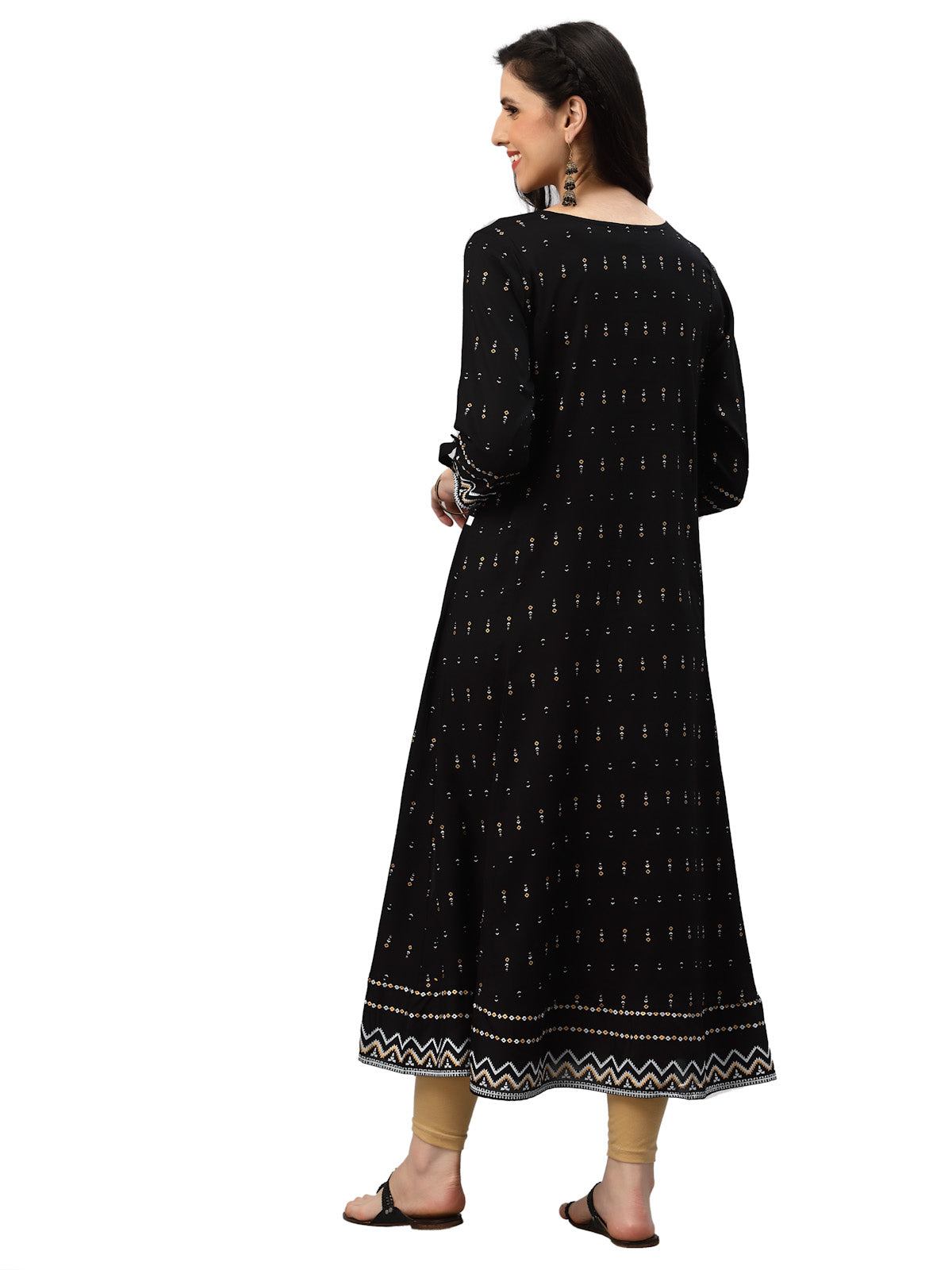 Rayon Geomatrical Printed Anarkali Kurti (Black)