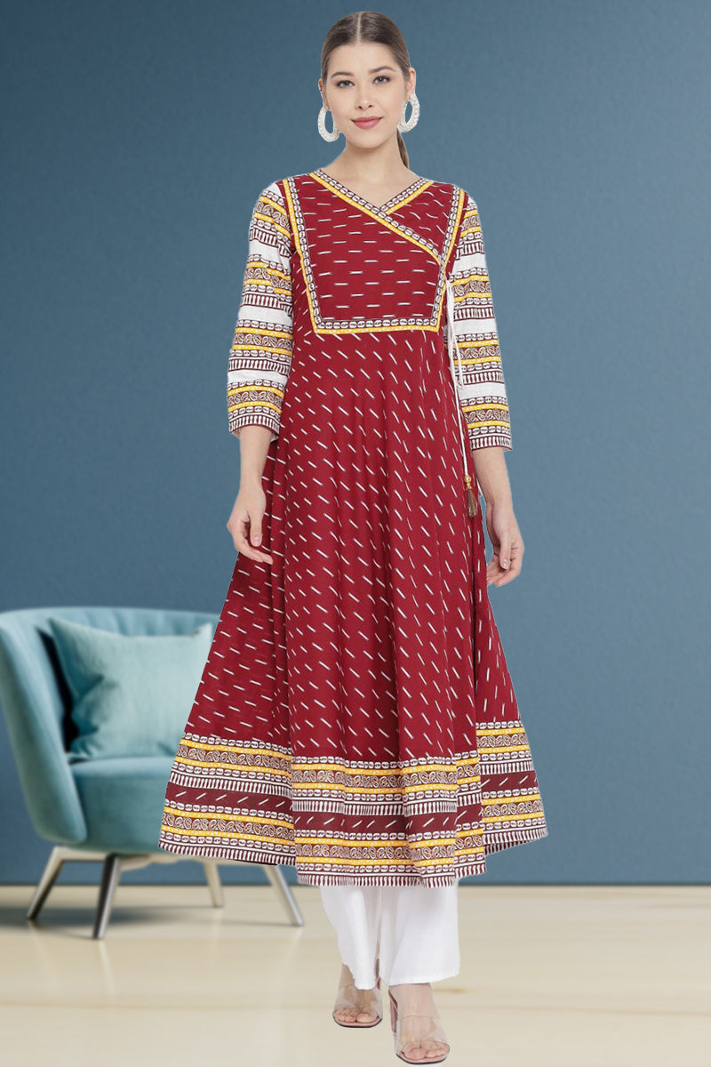 Cotton Ikat Printed Anarkali Kurti