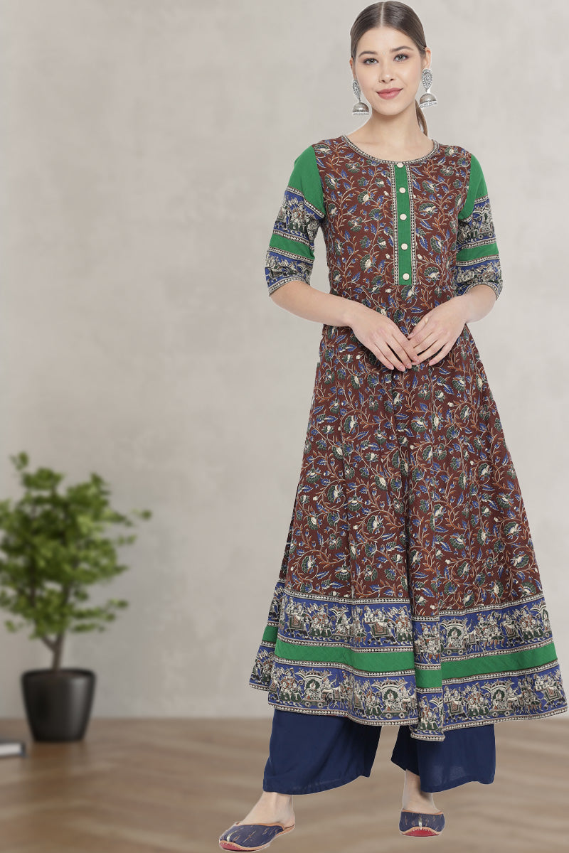 Cotton Floral Printed Anarkali Kurti (Multi)