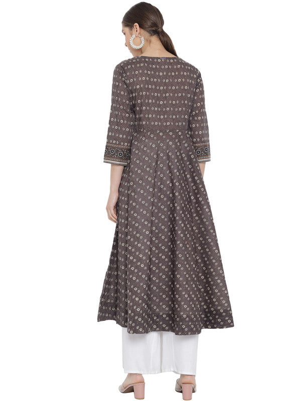 yash gallery womens cotton floral printed anarkali kurti grey