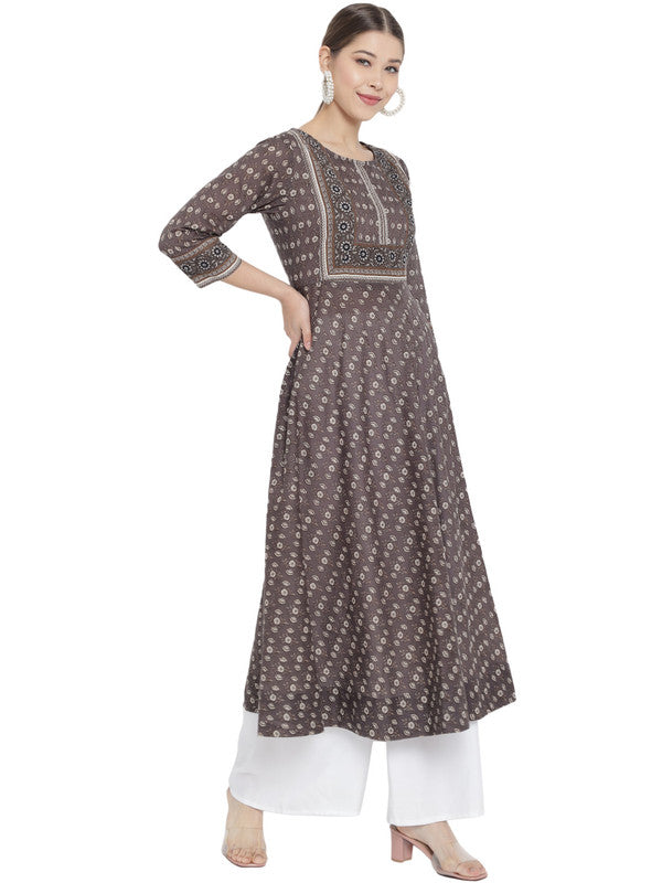 yash gallery womens cotton floral printed anarkali kurti grey