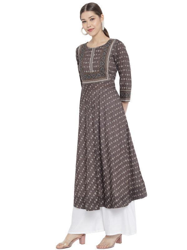 yash gallery womens cotton floral printed anarkali kurti grey