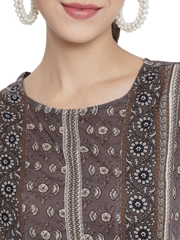yash gallery womens cotton floral printed anarkali kurti grey
