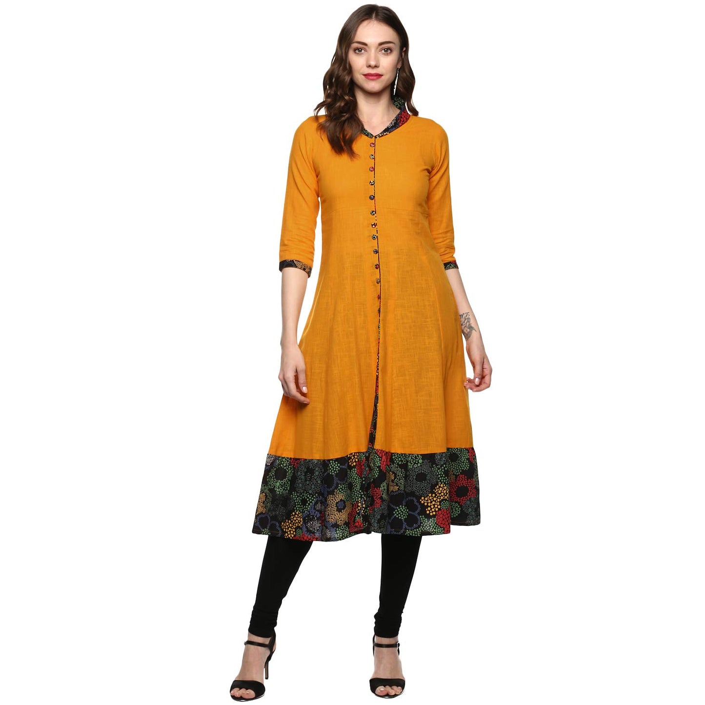Festive & Party Floral Print Kurti (Yellow)