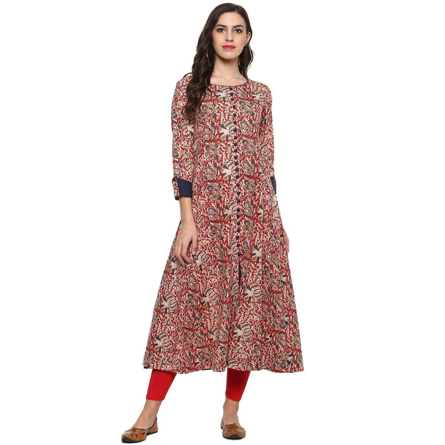 Festive & Party Floral Print Kurti (red)