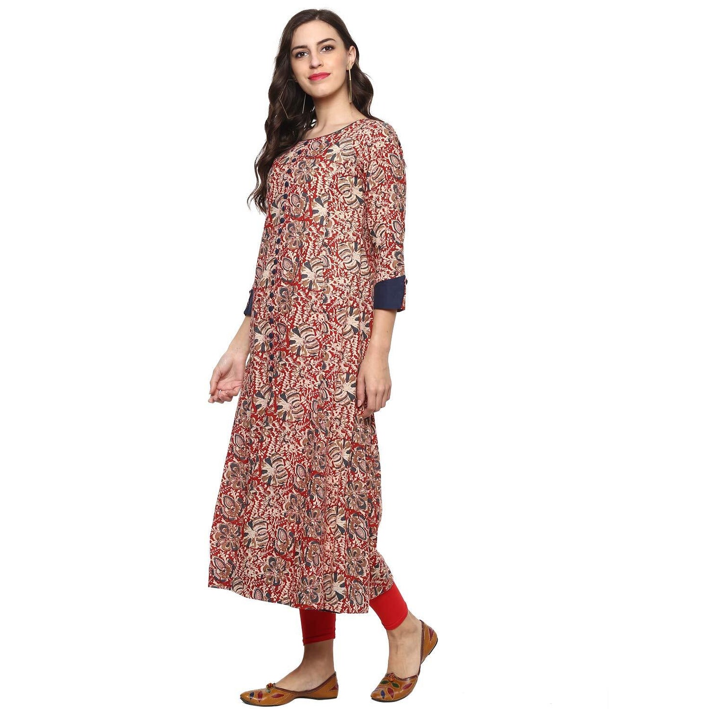 Festive & Party Floral Print Kurti (red)