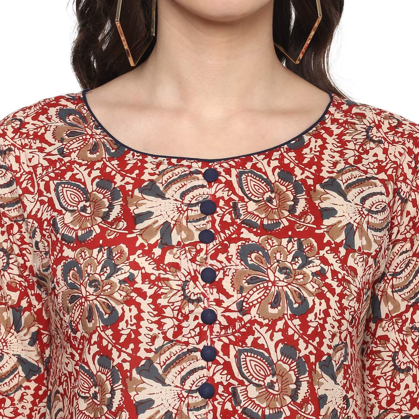 Festive & Party Floral Print Kurti (red)