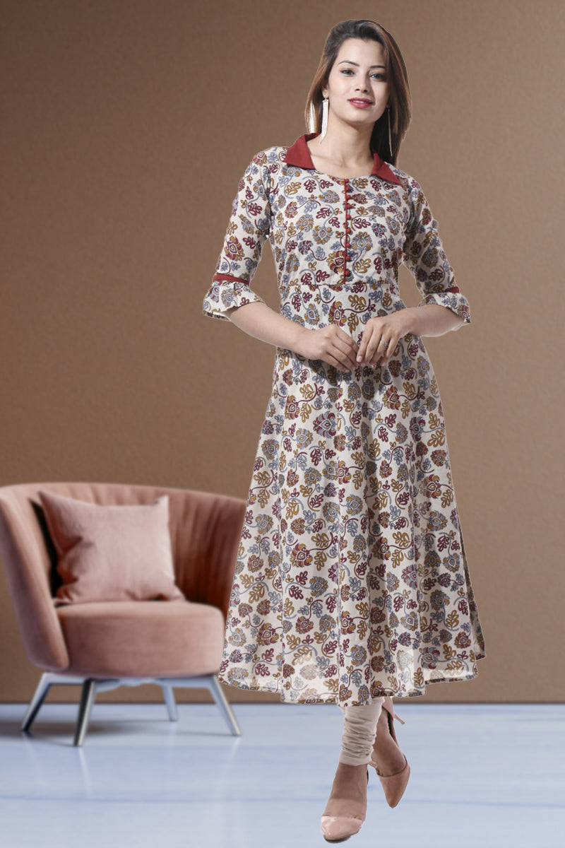 Cotton Floral Print Anarkali Kurta