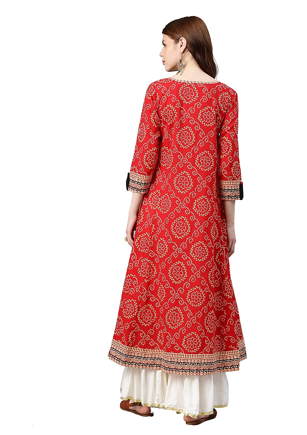 women bandhni print flared kurta red