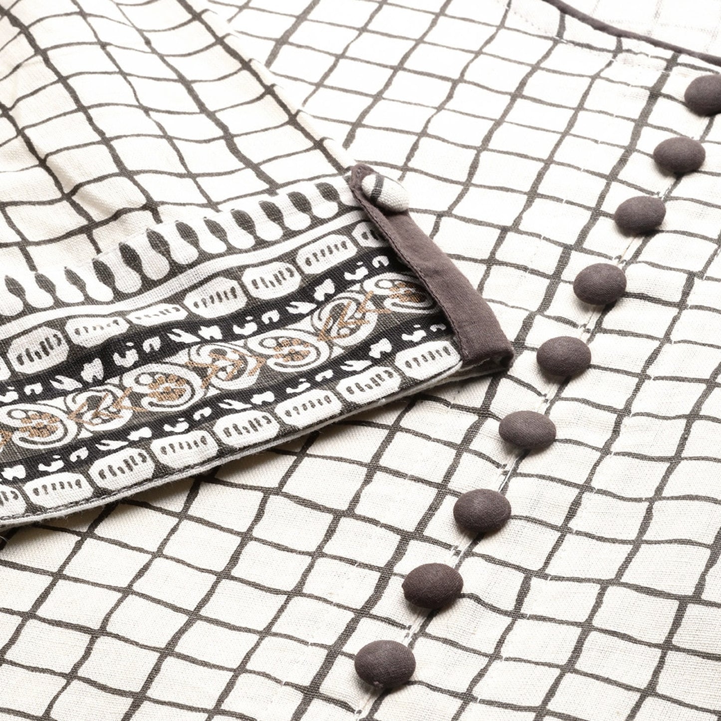 Checkered Frontslit Kurta (White)