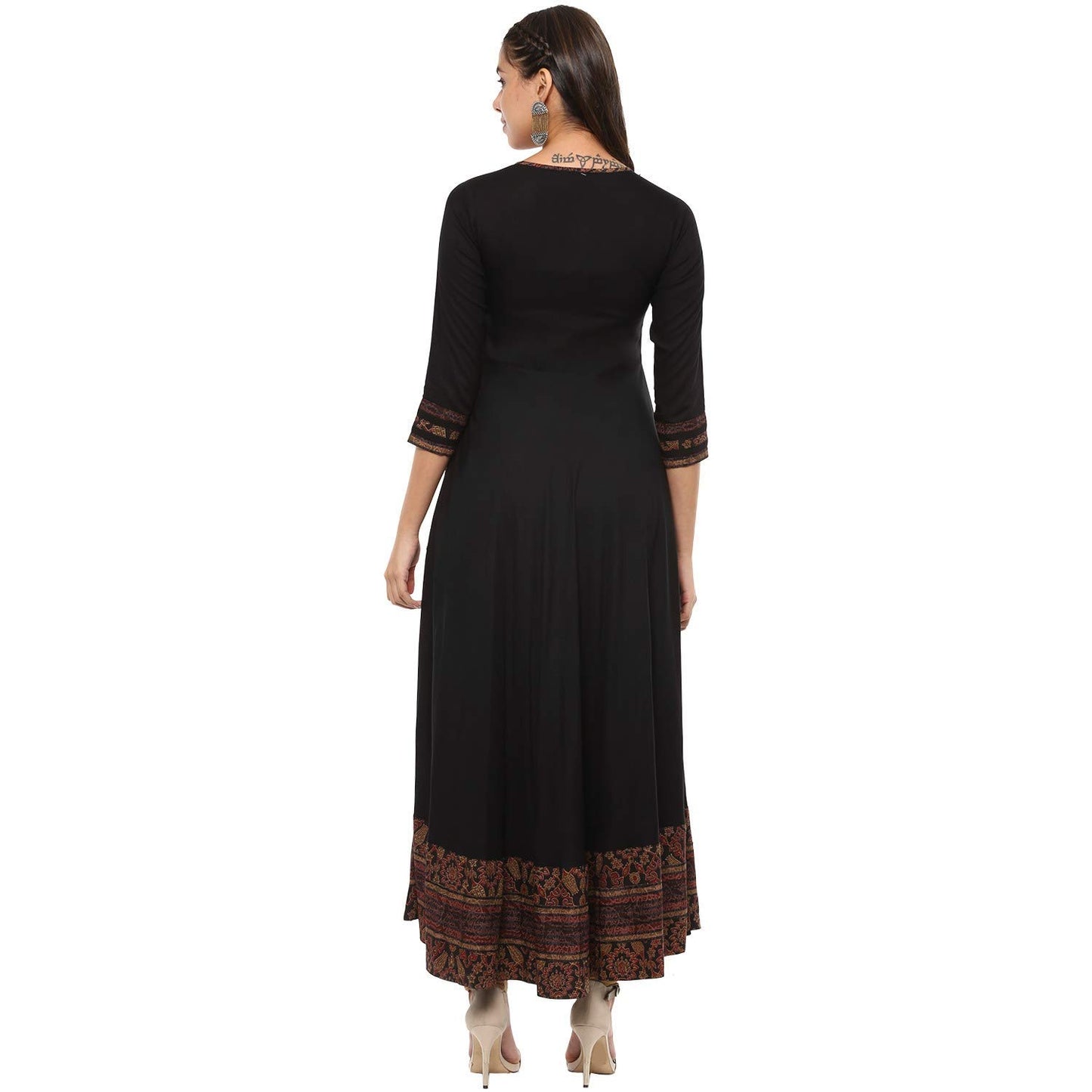 Printed Anarkali Kurta (Black)