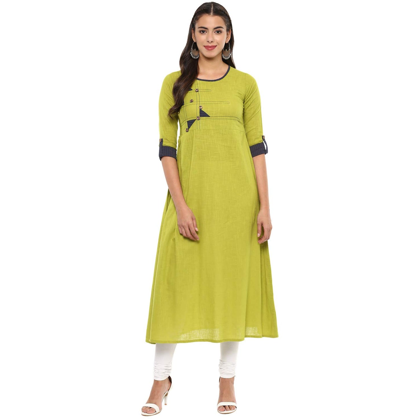 Embellished A-line Kurta (Green)