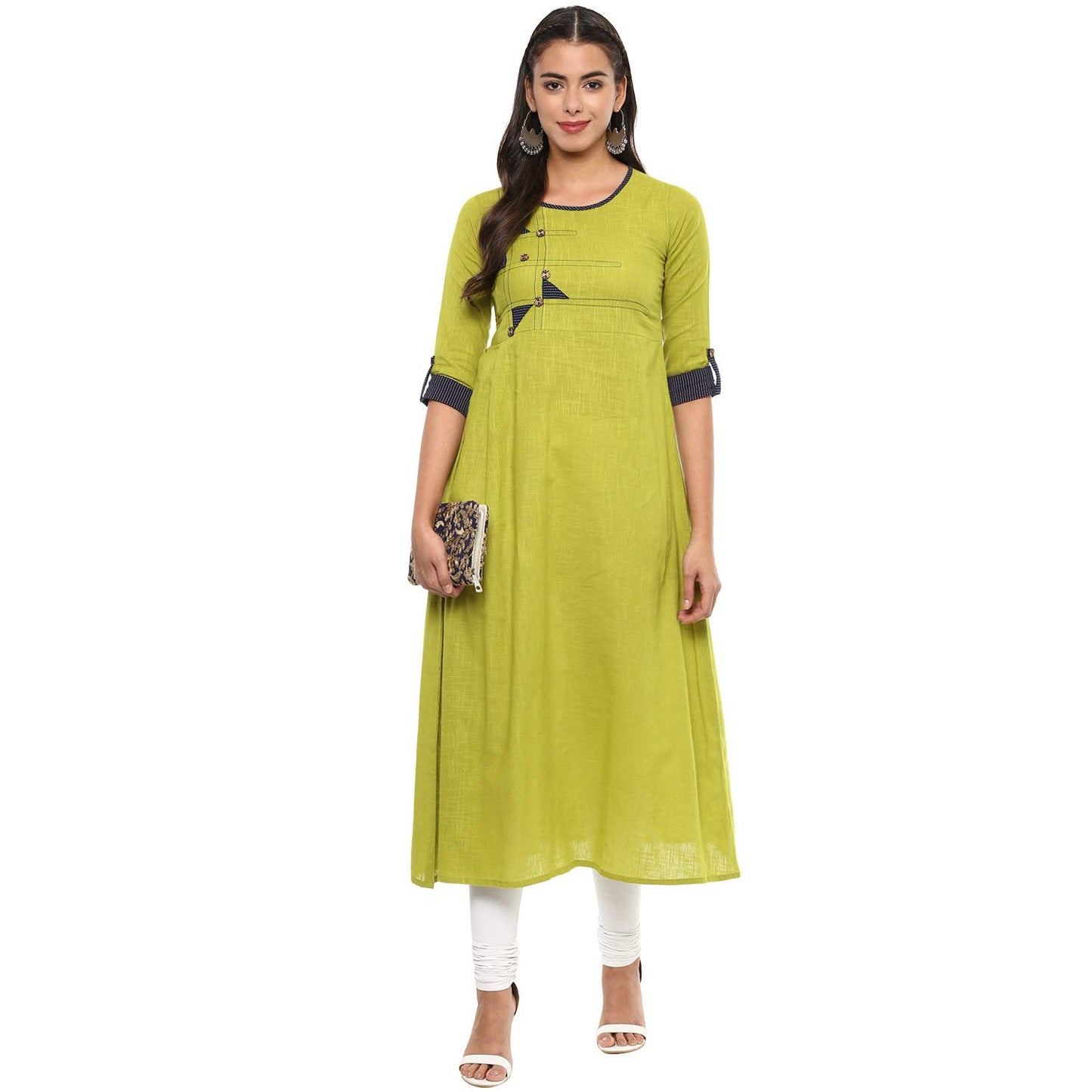 Embellished A-line Kurta (Green)