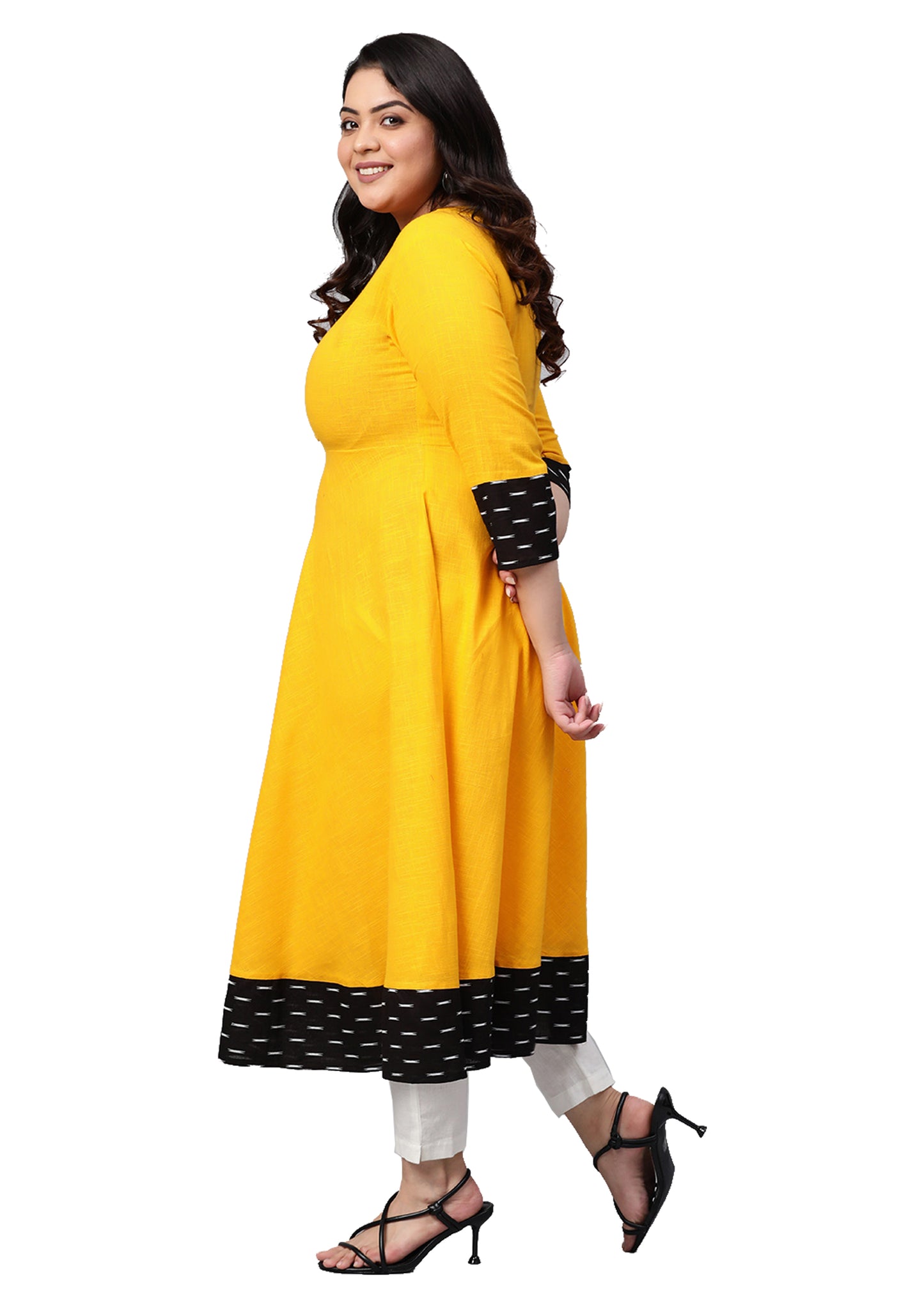 Cotton Printed Anarkali Kurta (Yellow)