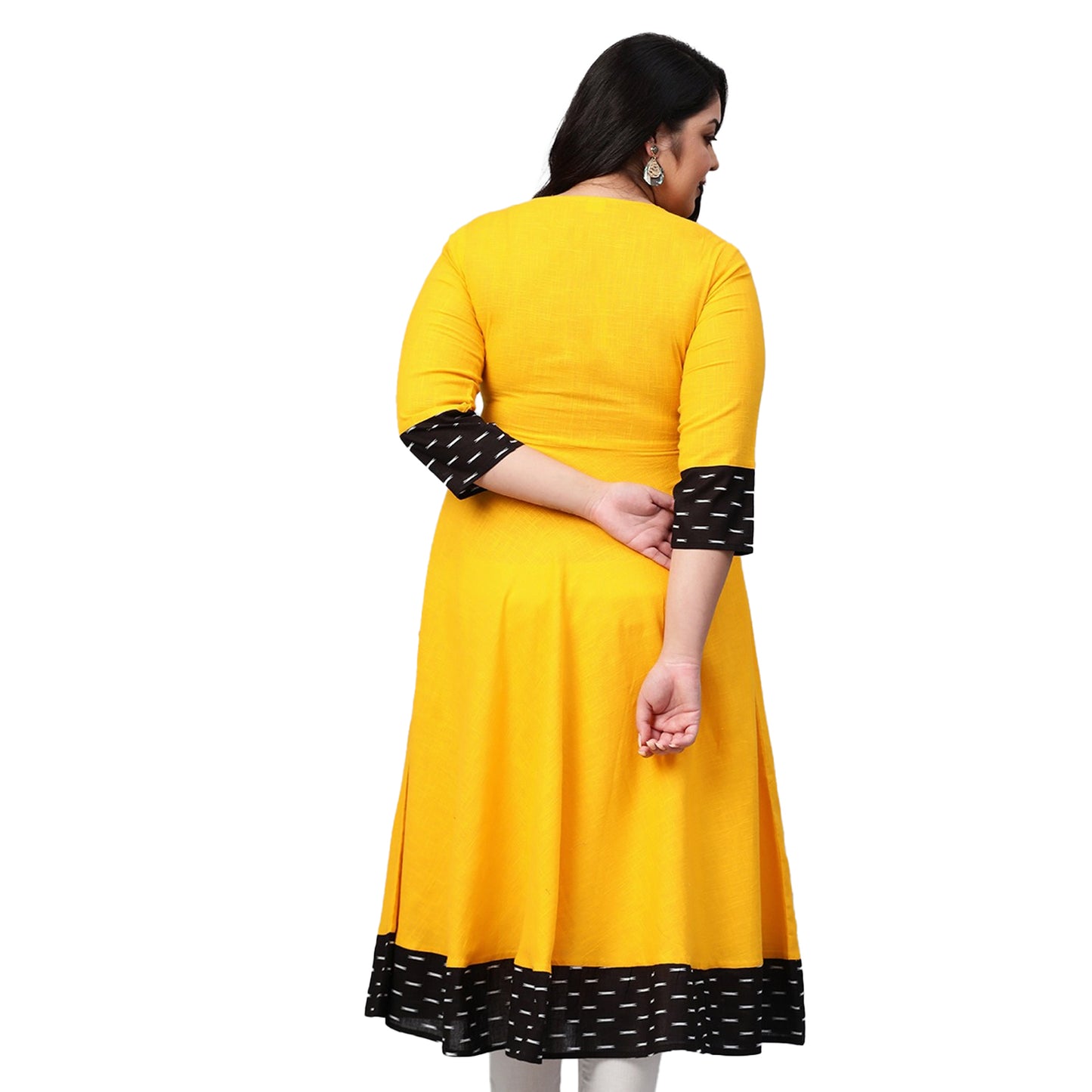 Cotton Printed Anarkali Kurta (Yellow)
