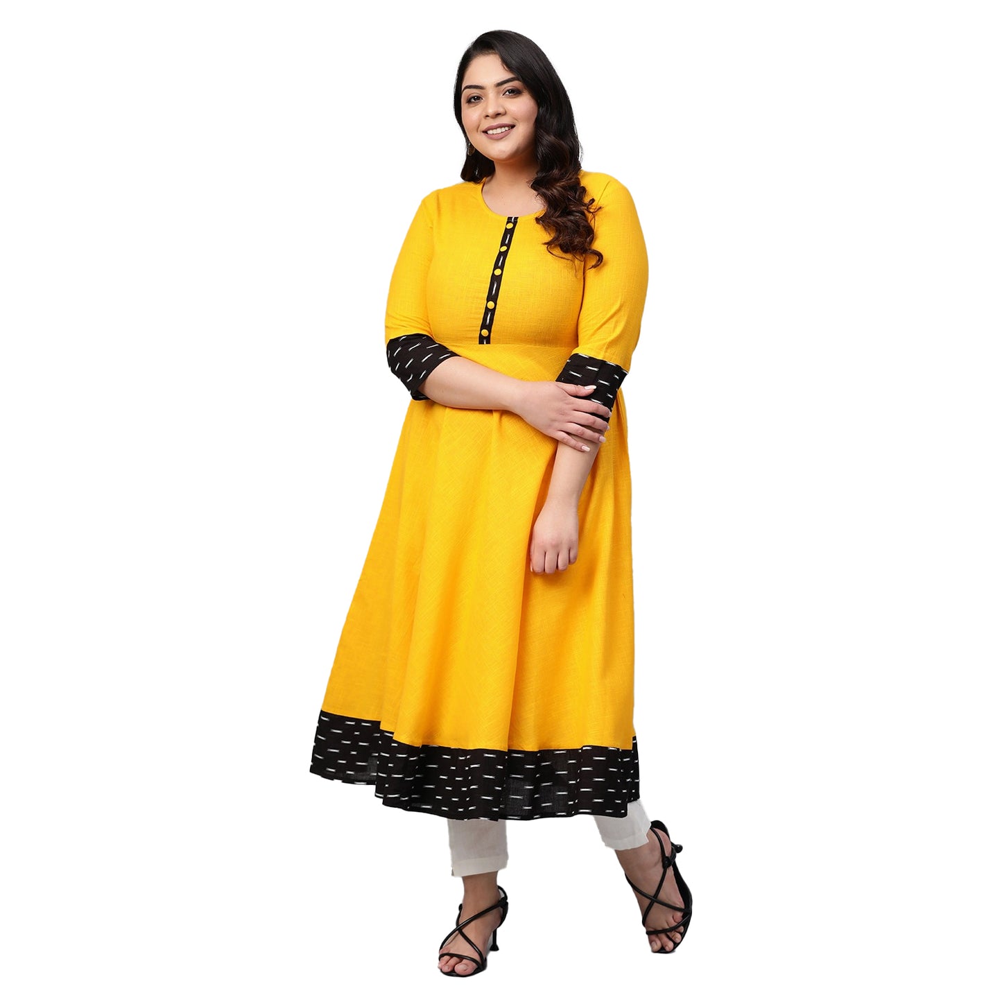 Cotton Printed Anarkali Kurta (Yellow)