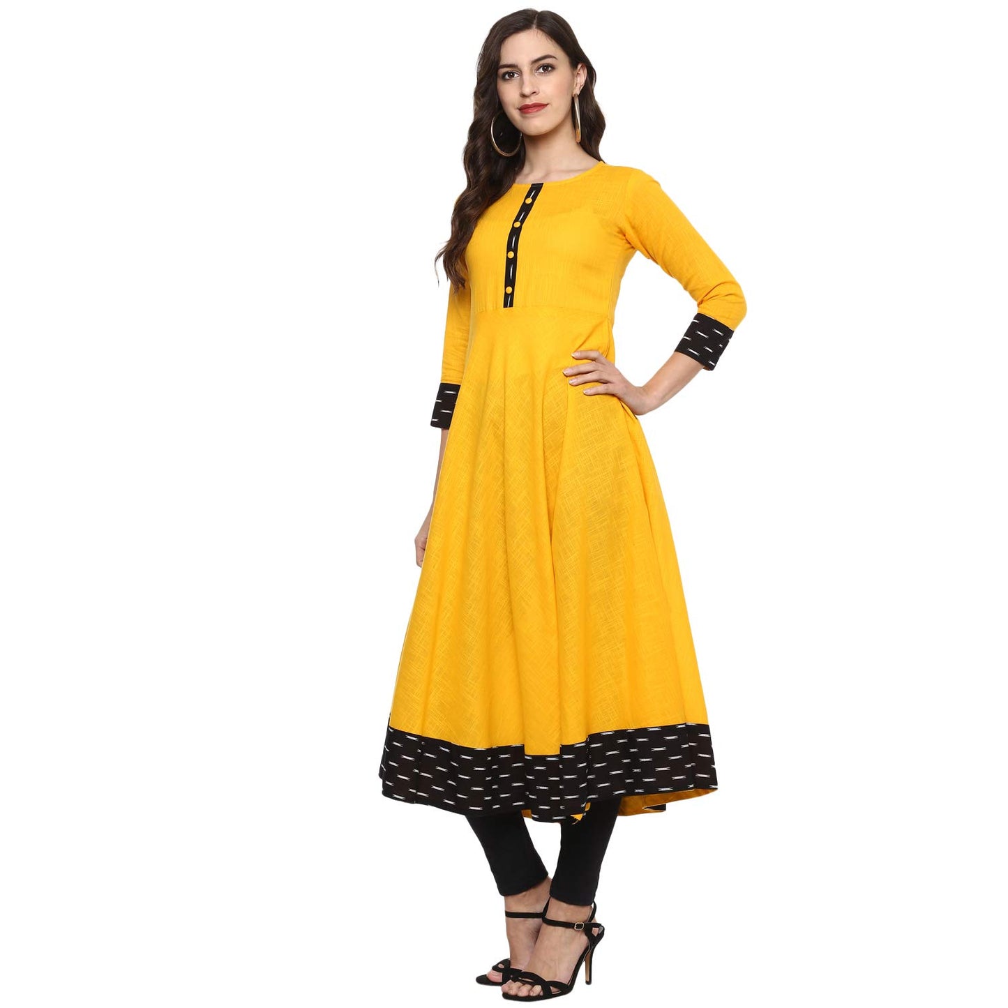 Cotton Printed Anarkali Kurta (Yellow)